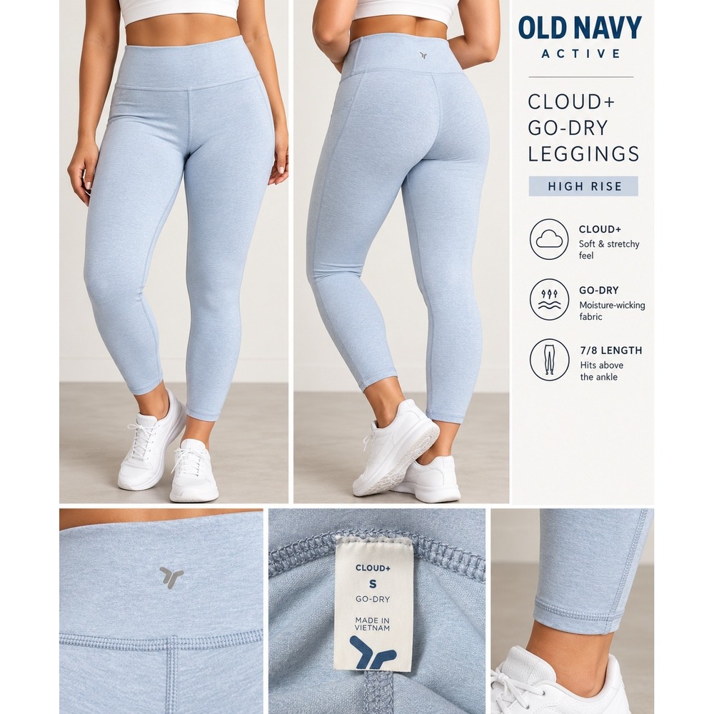 Old Navy Cloud+ Go-Dry 7/8 Leggings S Icy Blue High Rise Active Yoga